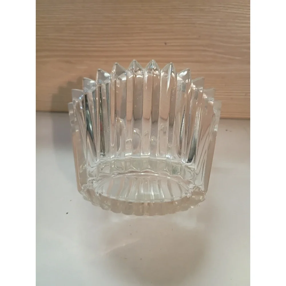 Vintage Clear Ribbed Glass Candy Dish with Lid Scalloped Sawtooth Rim Sugar Bowl